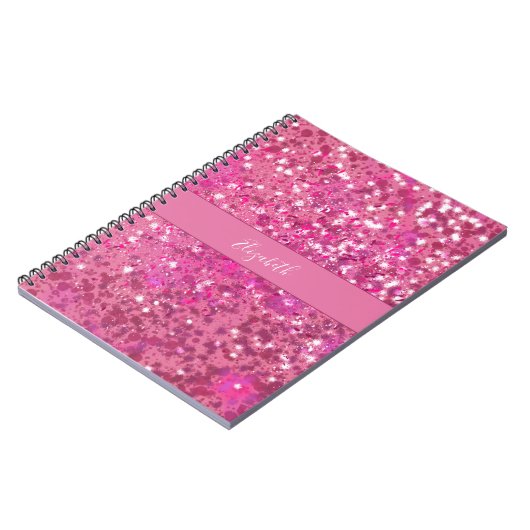 Monogram Name Hot Pink Glitzer Sparkle Girl Notizblock (Linke Seite)