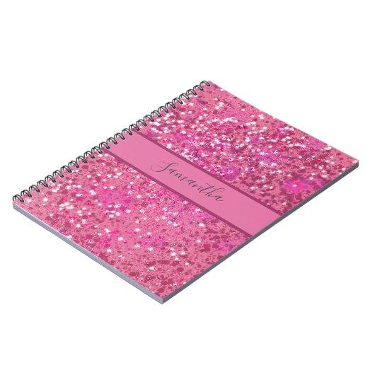 Monogram Name Hot Pink Glitzer Sparkle Girly Glam Notizblock (Linke Seite)