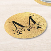 Monogram Name Imitats Natural Wood Texture Runder Pappuntersetzer (Angewinkelt)
