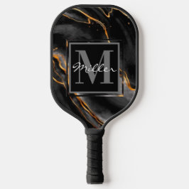 Monogram-Name in Schwarz und Gold-Marble benutzerd Pickleball Schläger