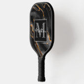 Monogram-Name in Schwarz und Gold-Marble benutzerd Pickleball Schläger (Links)