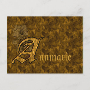 Monogram Name Initial A Gold Peony Floral Postcard Postkarte
