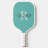 Monogram Name Initial Aquamarin Green Blue Grey Wh Pickleball Schläger (Vorderseite)