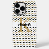 Monogram Name Initial Black Gold Zickzack Zig Zag Case-Mate iPhone Hülle (Rückseite)