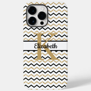 Monogram Name Initial Black Gold Zickzack Zig Zag Case-Mate iPhone 14 Pro Max Hülle