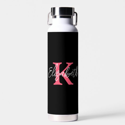 Monogram Name Initial Black Pink White Trendy Trinkflasche (Vorne)