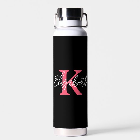 Monogram Name Initial Black Pink White Trendy Trinkflasche (Rückseite)