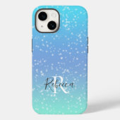 Monogram Name Initial Blue Green Sparkle Girly Case-Mate iPhone Hülle (Rückseite)