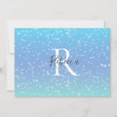 Monogram Name Initial Blue Green Sparkle Girly Dankeskarte (Vorderseite)