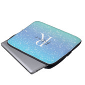 Monogram Name Initial Blue Green Sparkle Girly Laptopschutzhülle (Vorne Knopf)