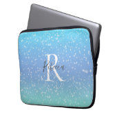 Monogram Name Initial Blue Green Sparkle Girly Laptopschutzhülle (Vorderseite Links)