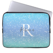 Monogram Name Initial Blue Green Sparkle Girly Laptopschutzhülle (Vorderseite)