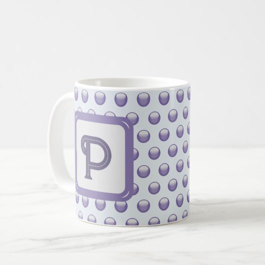 Monogram Name Initial Blue Grey Polka Dot Letter Kaffeetasse (Vorderseite Links)