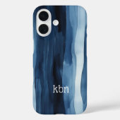Monogram Name Initial Blue White Watercolor Strip Case-Mate iPhone Hülle (Rückseite)