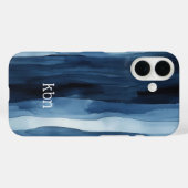 Monogram Name Initial Blue White Watercolor Strip Case-Mate iPhone Hülle (Rückseite (Horizontal))