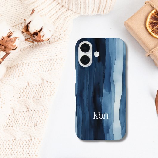 Monogram Name Initial Blue White Watercolor Strip Case-Mate iPhone Hülle