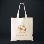 Monogram Name Initial Bridesmaid Terracotta Gold Tragetasche<br><div class="desc">Monogram Name Initial Script Bridesmaid Terracotta Gold. Einfach zu personalisieren mit Initial und Name für die Brautparty-Veranstaltungen und Geschenke.</div>
