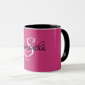 Monogram Name Initial Extravagant Script Magenta Tasse (VorderseiteRechts)
