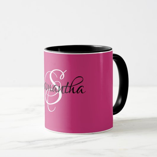 Monogram Name Initial Extravagant Script Magenta Tasse (VorderseiteRechts)