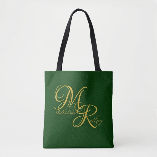 Monogram Name Initial Green Elegant Script Tasche (Vorderseite)