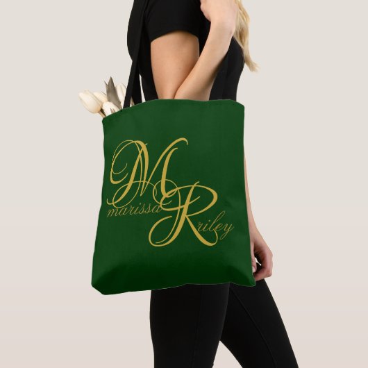 Monogram Name Initial Green Elegant Script Tasche (Von Nahem)