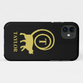 Monogram Name Initial Kitty Cat Lover Black Gold Case-Mate iPhone Hülle (Rückseite (Horizontal))