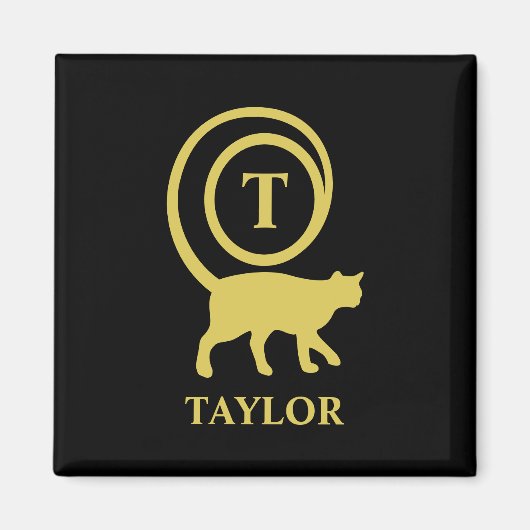 Monogram Name Initial Kitty Cat Lover Black Gold Magnet (Vorne)
