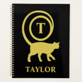 Monogram Name Initial Kitty Cat Lover Black Gold Planer (Vorderseite)
