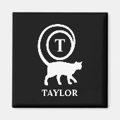 Monogram Name Initial Kitty Cat Lover Schwarz-weiß Magnet (Vorne)