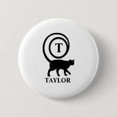 Monogram Name Initial Kitty Cat Lover White Black Button (Vorderseite)