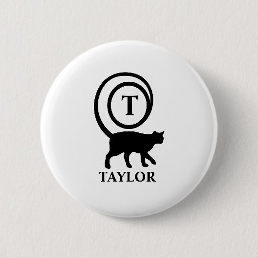 Monogram Name Initial Kitty Cat Lover White Black Button (Vorderseite)