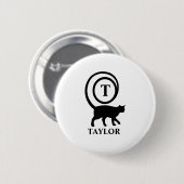 Monogram Name Initial Kitty Cat Lover White Black Button (Vorne & Hinten)