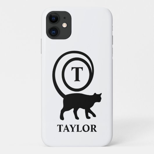 Monogram Name Initial Kitty Cat Lover White Black Case-Mate iPhone Hülle (Rückseite)