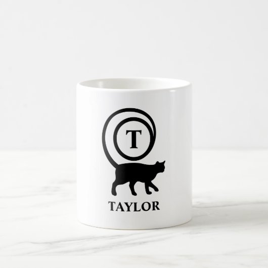 Monogram Name Initial Kitty Cat Lover White Black Kaffeetasse (Mittel)