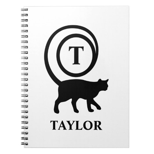 Monogram Name Initial Kitty Cat Lover White Black Notizblock (Vorderseite)