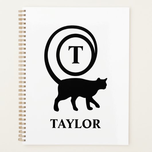 Monogram Name Initial Kitty Cat Lover White Black Planer (Vorderseite)