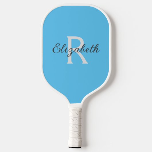 Monogram Name Initial Light Blue Gray White Pickleball Schläger (Rückseite)