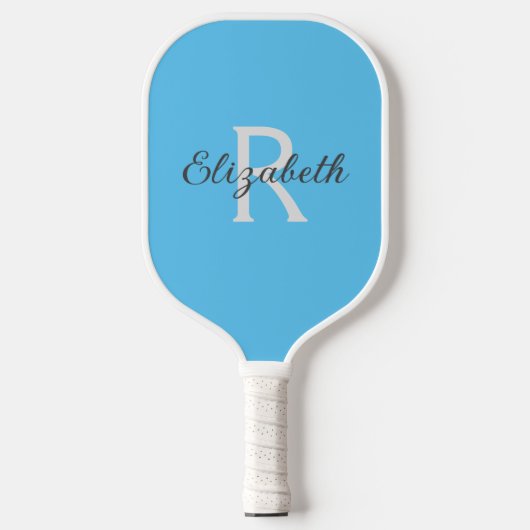 Monogram Name Initial Light Blue Gray White Pickleball Schläger (Vorderseite)
