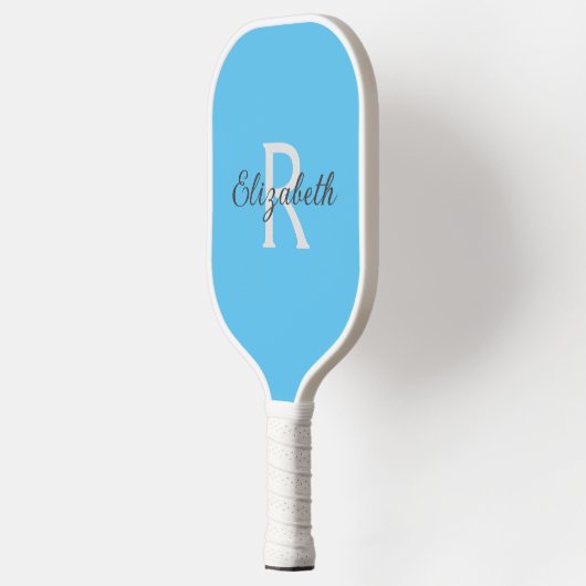 Monogram Name Initial Light Blue Gray White Pickleball Schläger (Links)