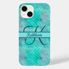 Monogram Name Initial Mermaid Blue Lila Green Case-Mate iPhone 14 Hülle