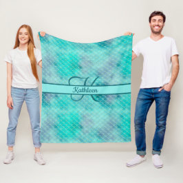 Monogram Name Initial Mermaid Blue Lila Green Fleecedecke