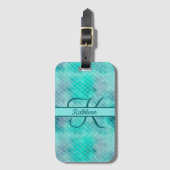 Monogram Name Initial Mermaid Blue Lila Green Gepäckanhänger (Vorderseite Vertikal)