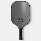 Monogram Name Initial Metallic Black Gray Elegant Pickleball Schläger (Vorderseite)