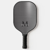 Monogram Name Initial Metallic Black Gray Elegant Pickleball Schläger (Rückseite)