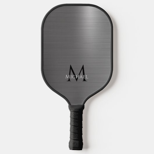 Monogram Name Initial Metallic Black Gray Elegant Pickleball Schläger (Rückseite)