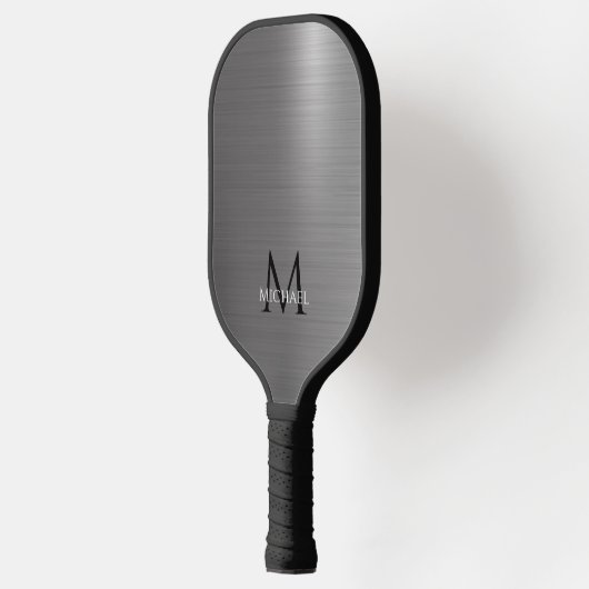 Monogram Name Initial Metallic Black Gray Elegant Pickleball Schläger (Links)