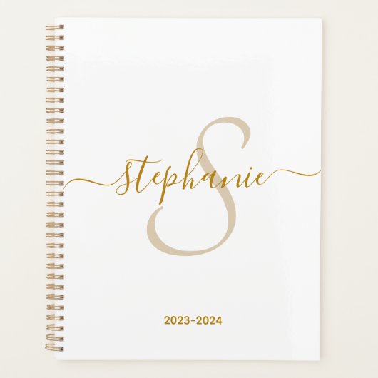 Monogram Name Initial Modern Gold Script Planer (Vorderseite)