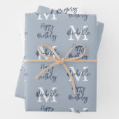 Monogram Name Initial Pattern Happy Birthday Blue Geschenkpapier Set (Beispiel)
