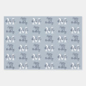 Monogram Name Initial Pattern Happy Birthday Blue Geschenkpapier Set (Vorderseite)