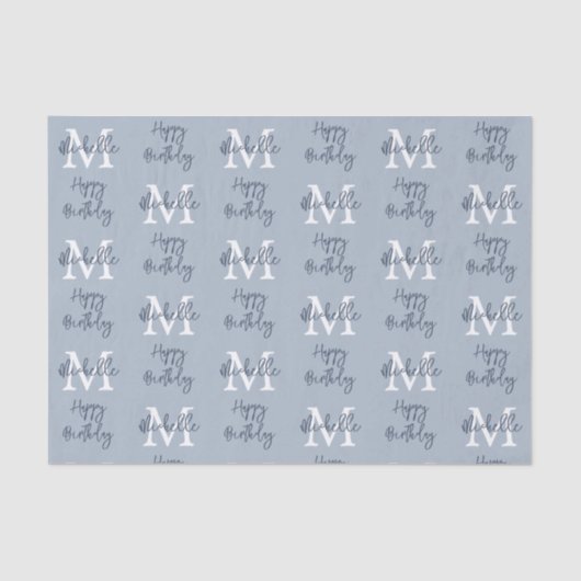 Monogram Name Initial Pattern Happy Birthday Blue Seidenpapier (Vorderseite)